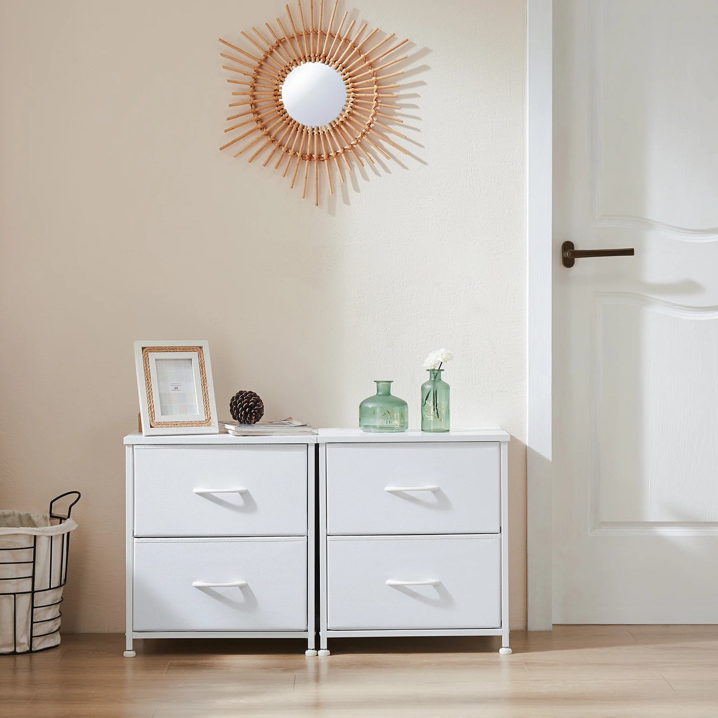 JHK Moderner Beistelltisch mit 2 Stoffschubladen – für Schlafzimmer & Wohnzimmer