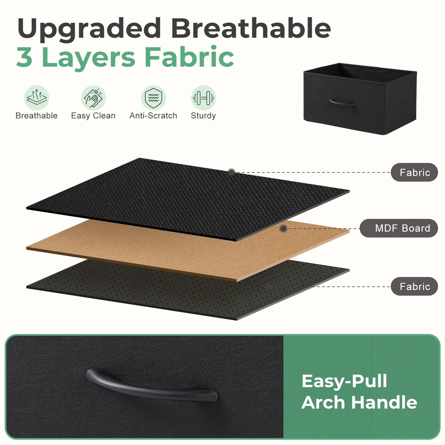 JHK Moderner Beistelltisch mit 2 Stoffschubladen – für Schlafzimmer & Wohnzimmer