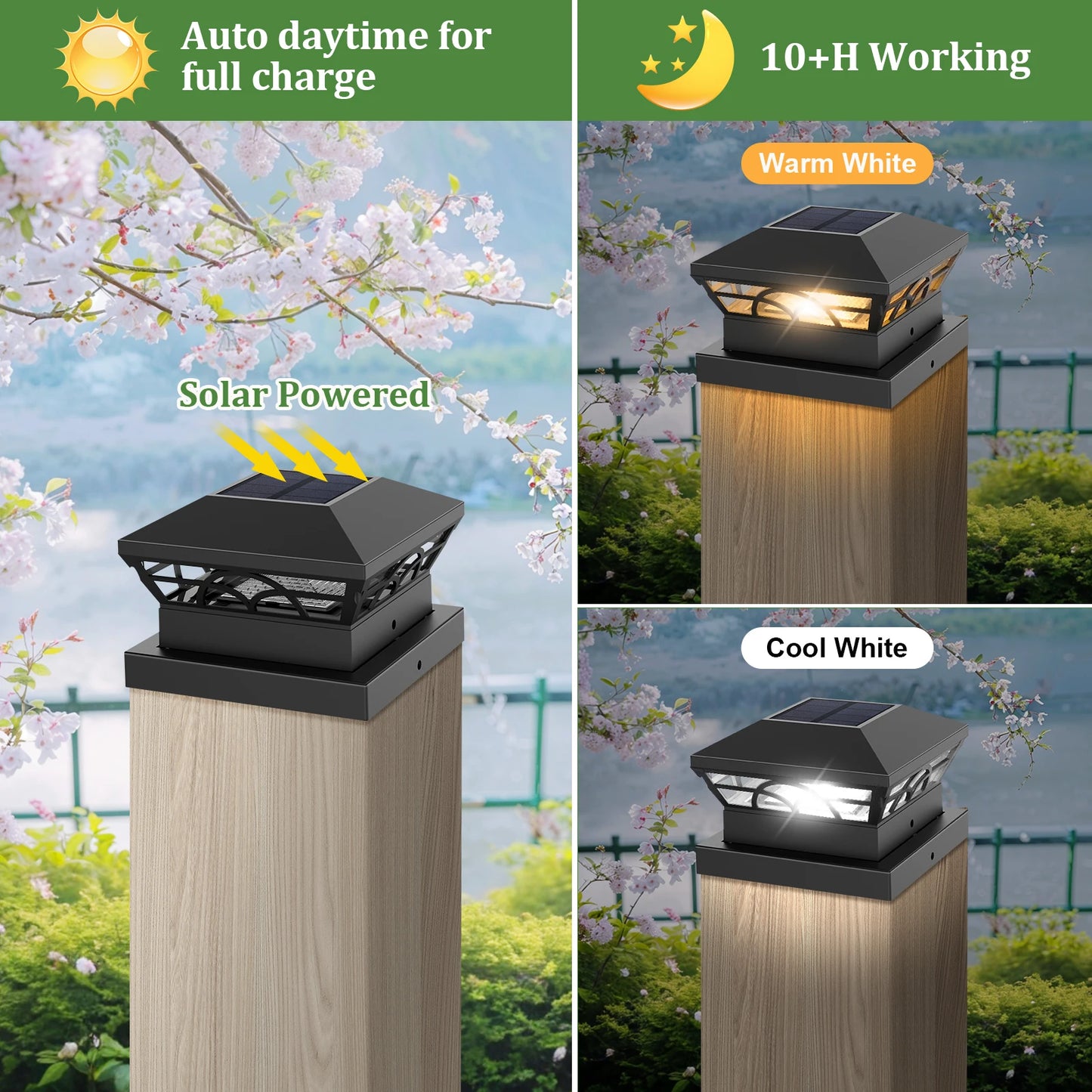 T-SUNRISE Solar-Pfostenlampe 32 LED IP65 – für Garten & Terrasse