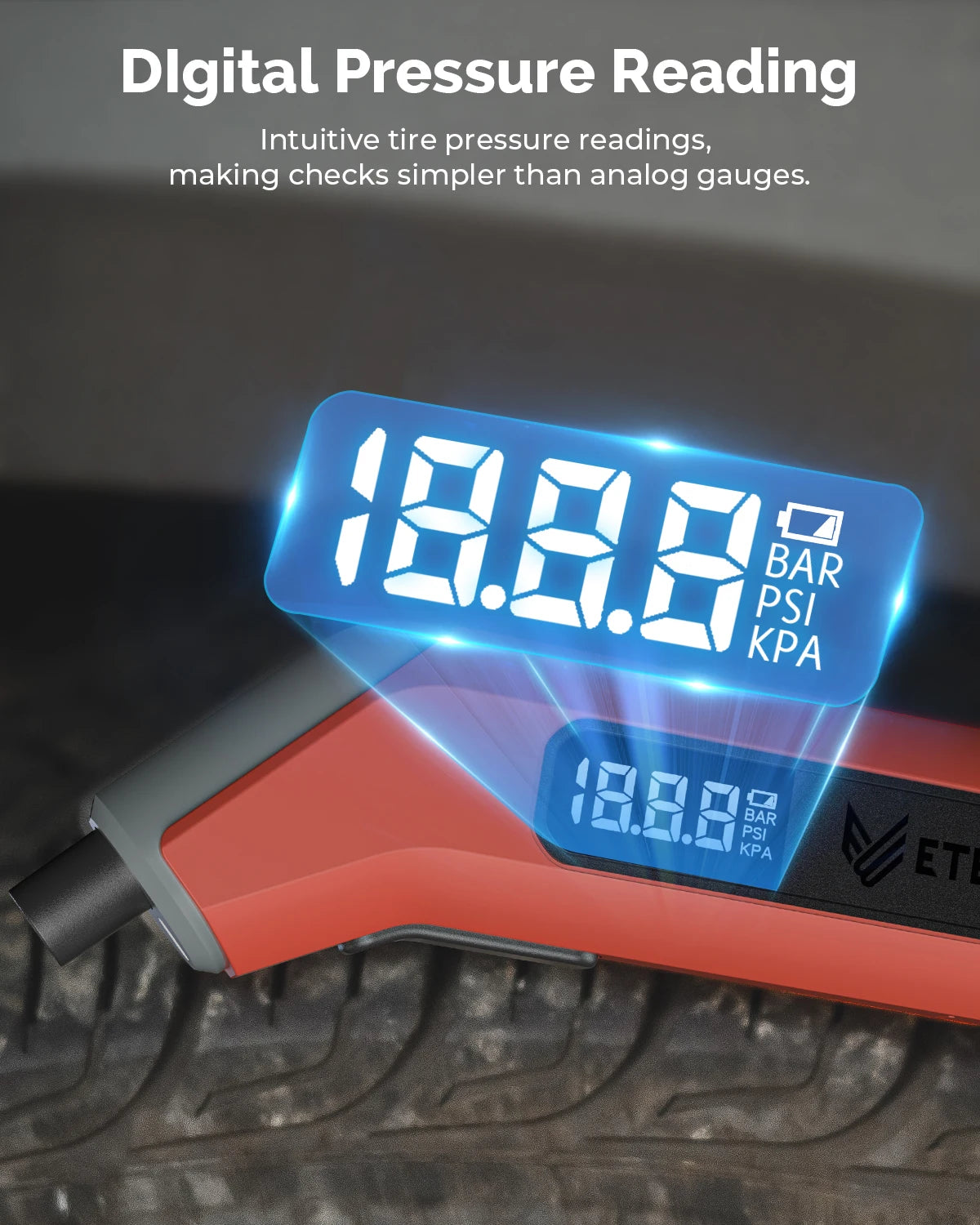 ETENWOLF T300 – Digitaler Reifendruckprüfer 3–200 PSI, Präzise & Kompakt