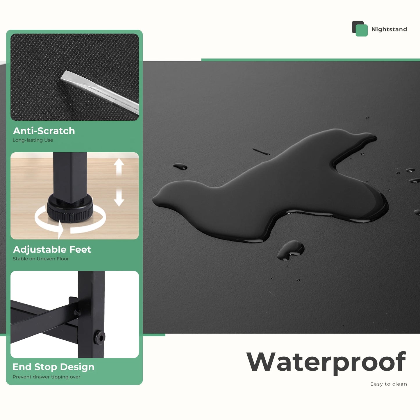 JHK Moderner Beistelltisch mit 2 Stoffschubladen – für Schlafzimmer & Wohnzimmer