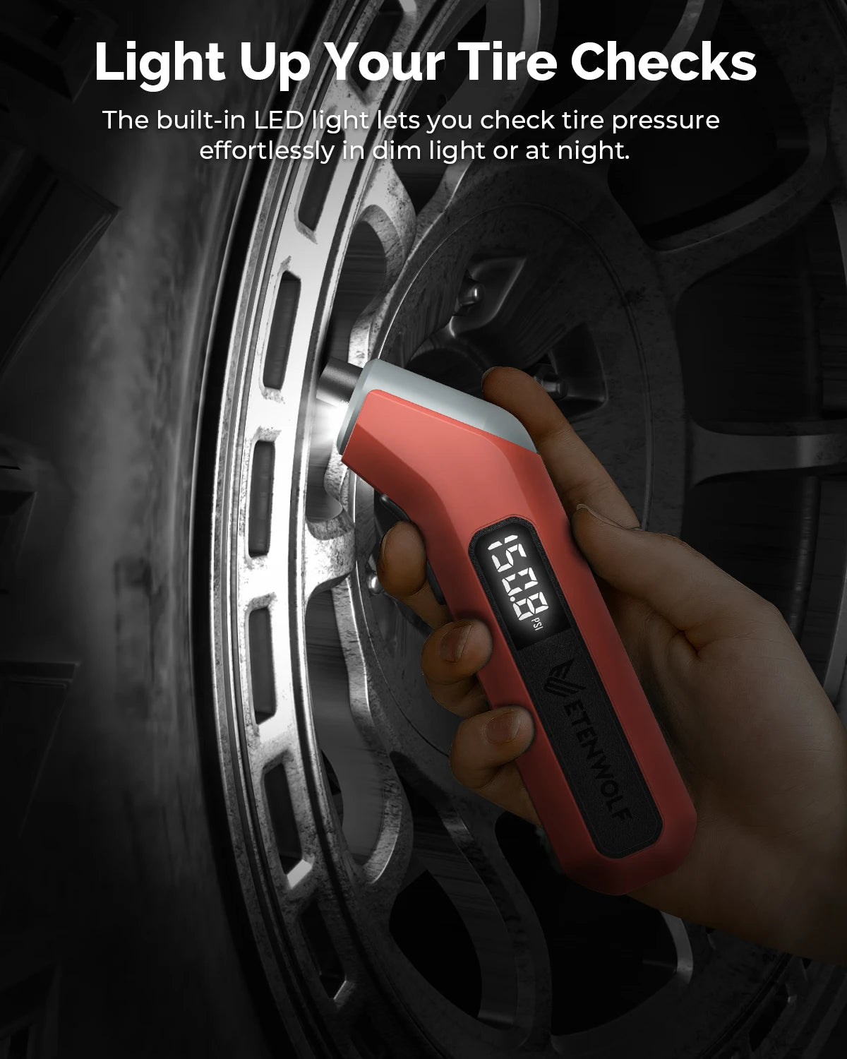ETENWOLF T300 – Digitaler Reifendruckprüfer 3–200 PSI, Präzise & Kompakt