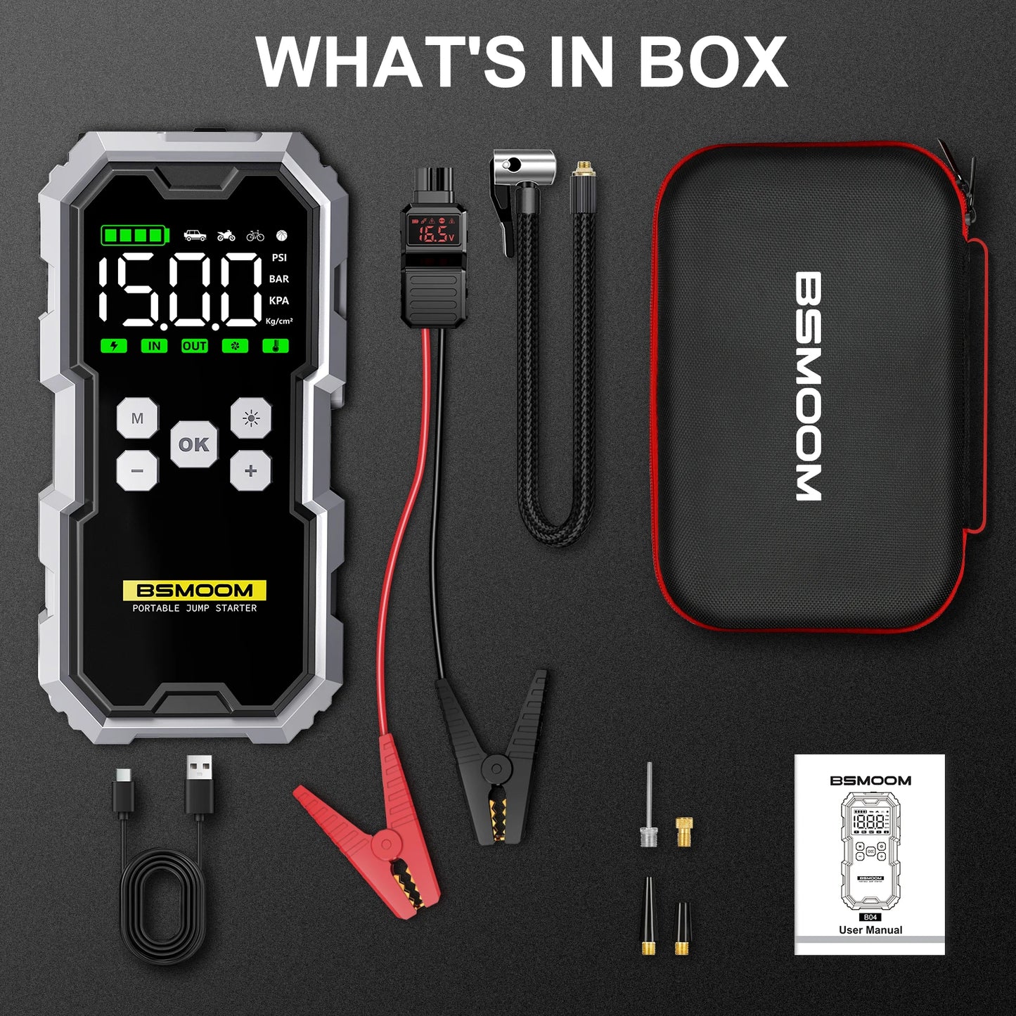 BSMOOM Jump Starter 7000A – Starthilfe, Powerbank & Kompressor für Auto & SUV