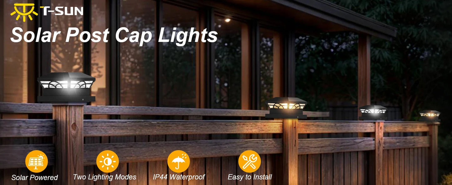 T-SUNRISE Solar-Pfostenlampe 32 LED IP65 – für Garten & Terrasse