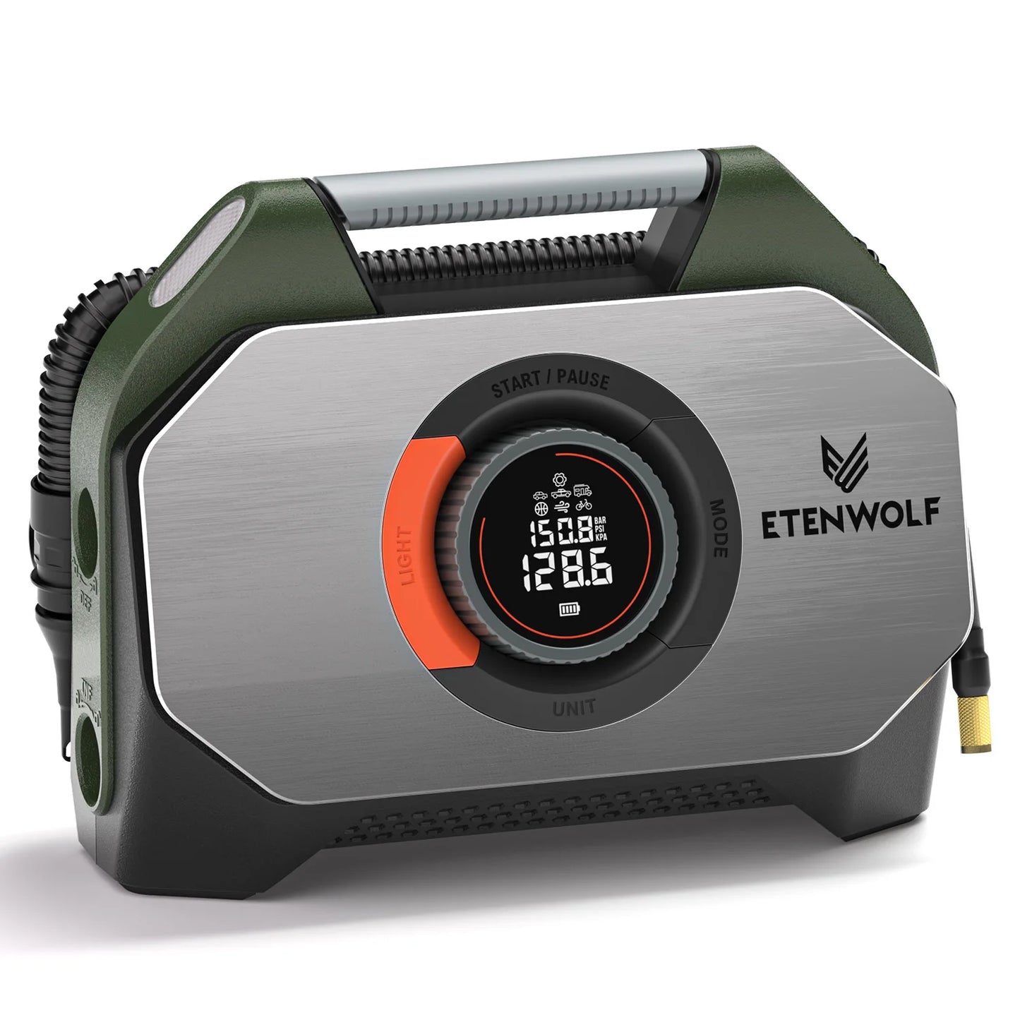 ETENWOLF Vortex S7 – Tragbarer Reifenkompressor 38 400 mAh, Hochleistungs-Luftpumpe für Auto, SUV & Offroad