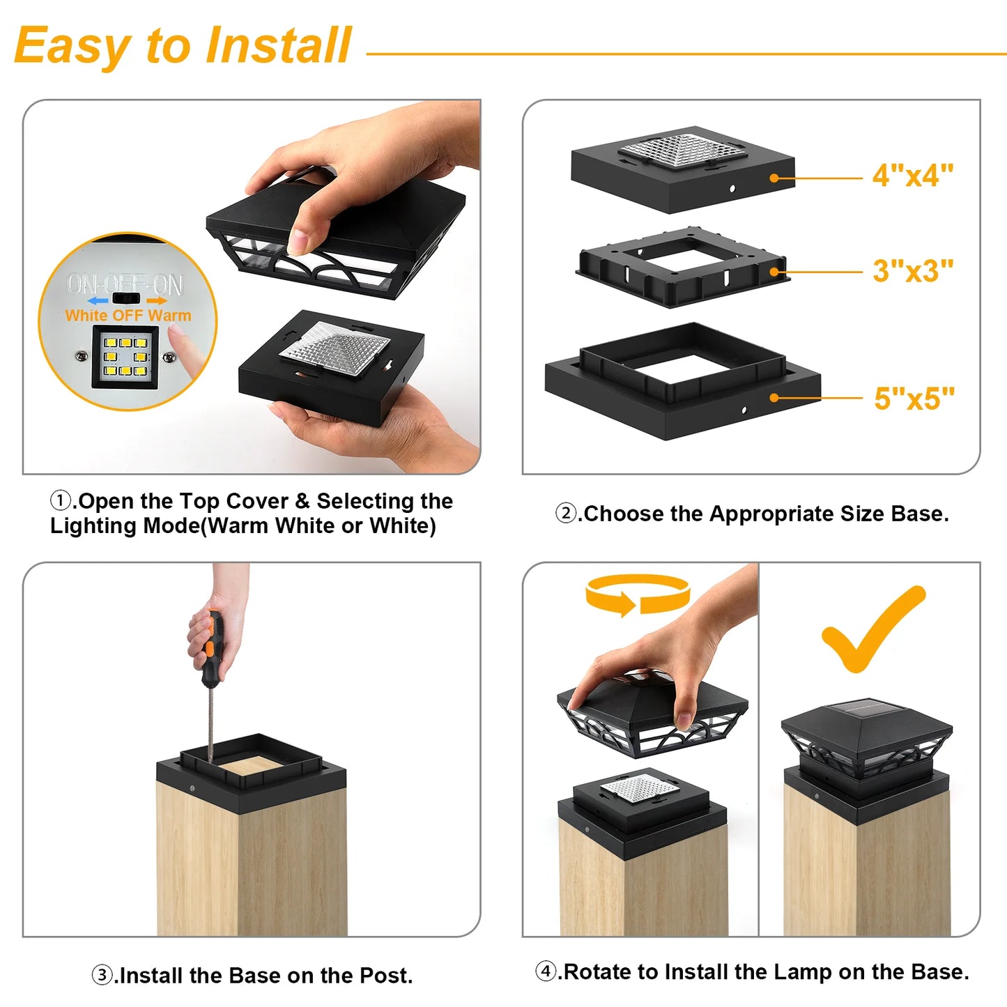 T-SUNRISE Solar-Pfostenlampe 32 LED IP65 – für Garten & Terrasse
